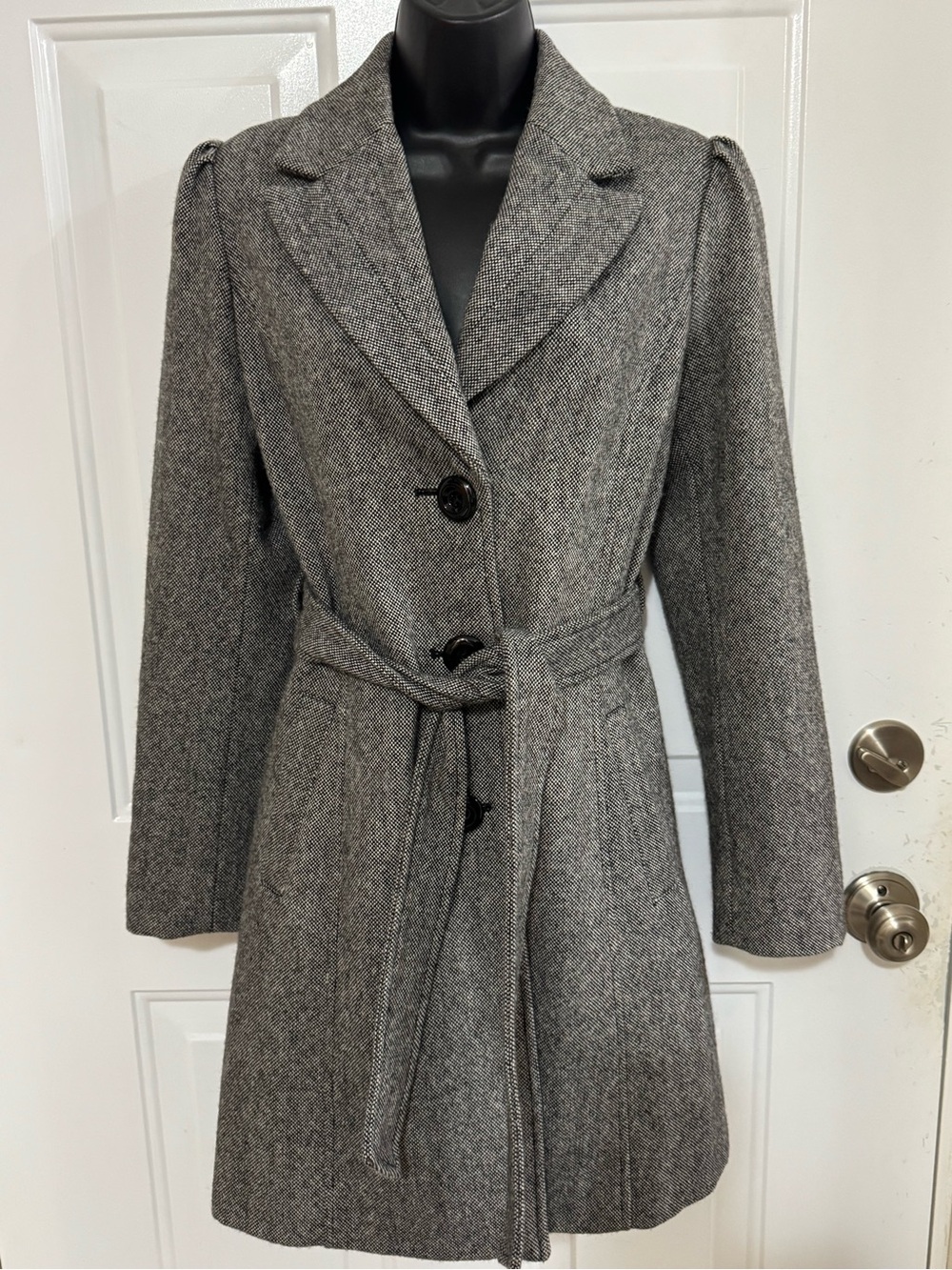 Guess Womens tweed Belted Wool-Blend Coat